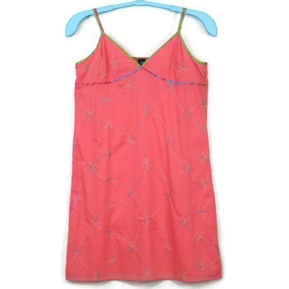 Gap Sundress Slip Dress Pink‎ Green Embroidered Spaghetti Strap 14 - Picture 1 of 12